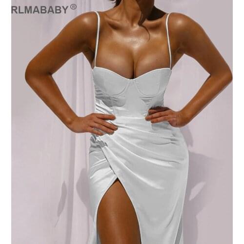 Sexy Criss-Cross Ruched Split Mid-Calf Dress Strapless Backless Women Bodycon Dress Fashion Spliced Slim Night Club White Dress