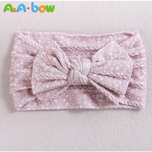 1pcs Flower Printed Bow Baby Headband for Newborn Girls Toddler Nylon Girls Bowknot Cable Knit Headwear Baby Hair Accessories