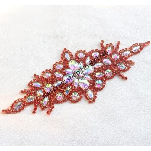 1pc/lot fashion red AB glass crystal rhinestone applique strass trimmings for costume garment clothing bags shoes decoration