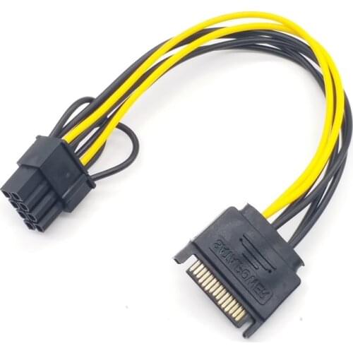 10pcs/lot SATA 15 Pin Sata Male to PCI-E Express 6+2 Pin 8 Pin Male Video Power Adapter Connector Cable 20cm