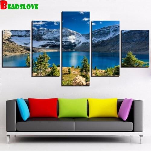 Mountain lake diamond painting 5 panel diamond embroidery full round square drill 5d diy mosaic decor g272
