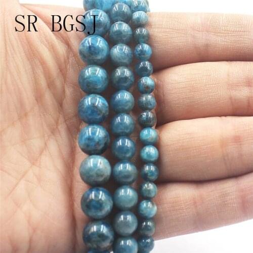 Free Shipping 6-12mm Blue Apatite Gems Natural Round Stone Beads For Jewelry Design DIY Strand 15"