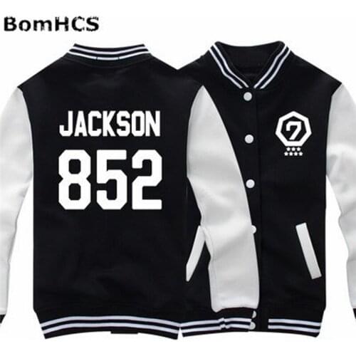 BomHCS Kpop GOT7 Jackson Baseball Sweatshirt Fleece Tops Blouses Cardigans Black 852