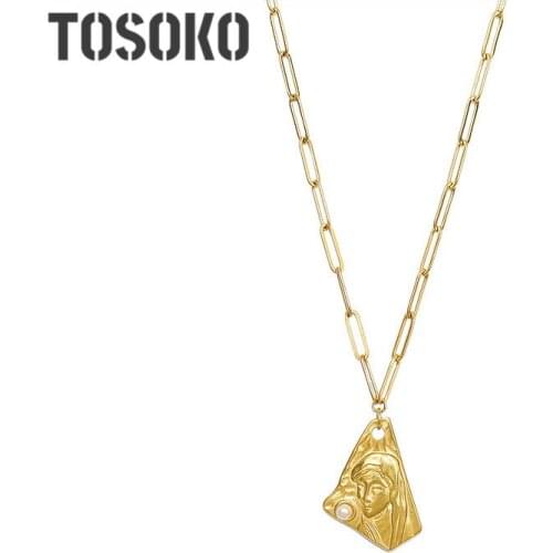 TOSOKO Stainless Steel Jewelry Sweater Chain Long Irregular Shape Portrait Necklace Fashion Womens Chain BSM033