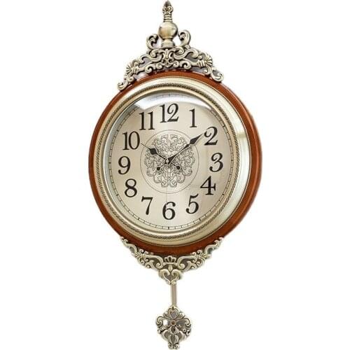 Luxury Wall Clock Vintage Wooden Frame Metal Accessories Wall Watches Home Decor Living Room Metal Silent Movement Kitchen Gift