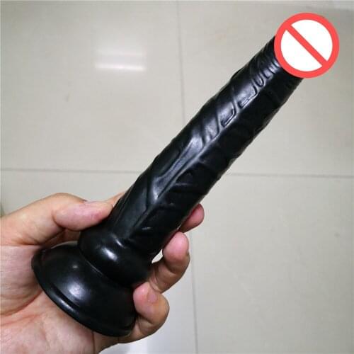 19.5 cm Black suction cup steable long dildo pocket penis dick woman sex toy sex product