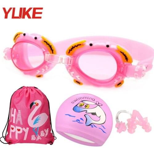 Kids Swim Goggles Cases Swimming Glasses Sunglasses Anti Fog UV Protection Training Mask Children Swim Cap Bag earplug Eyewear