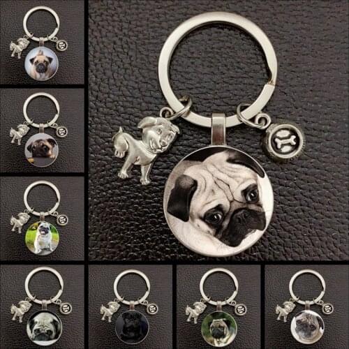 Cute Dog Keychain Kid Friendly French Bulldog Picture Keychain Glass Convex Pendant Metal Ring Key Ring Dog Lovers Gift