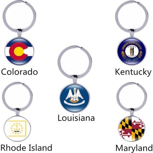 United States Map State Flag New Pendant Colorado, Kentucky, Louisiana, Rhode Island, Maryland Flag Keychain Female Accessories