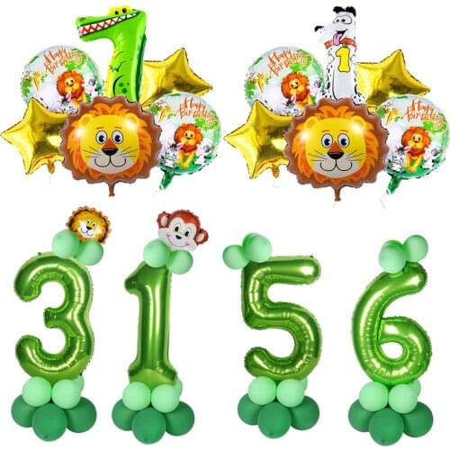 Forset Animal Green Digital Foil Balloons Jungle Safari Animal Balloon Kids Birthday Safari Party Forest Party Decoration