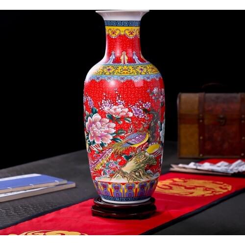 H46cm Large gold ceramic porcelain flower bird vases for home decoration