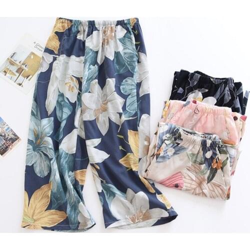 Cotton Silk Pajama Pants Women Cropped Trousers Summer Thin Cotton Silk Loose Anti-mosquito Pants Outer Wear Viscose Home Pants