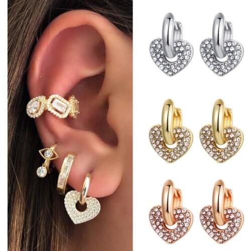 ISUEVA Love Heart Fashion CZ 18K Gold Filled Korean Style Cubic Zircon Hoop Earrings For Women Wedding Jewelry