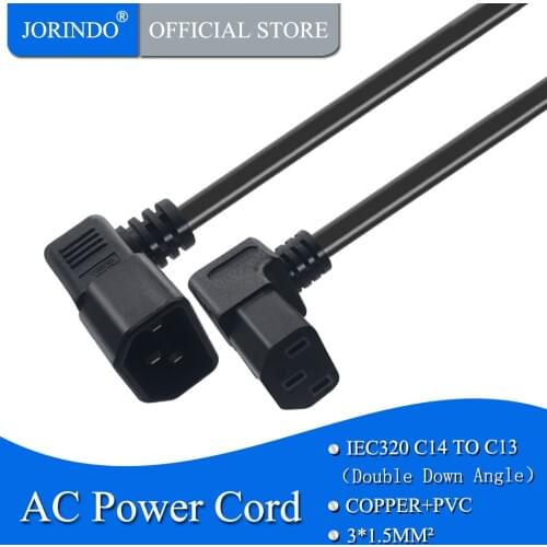 JORINDO 0.6M/1.96FT IEC320 C14 3 pin to C13 3 hole Double Down Angle power cable cord,PDU/UPS server,Used for computer display