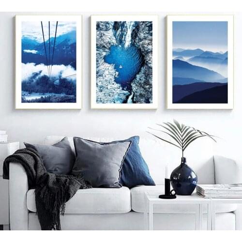 Blue Sea Love Heart And Sky Ride Nordic Landscape Canvas Painting Mountains Beach Art Poster Living Room Decor Wall Pictures