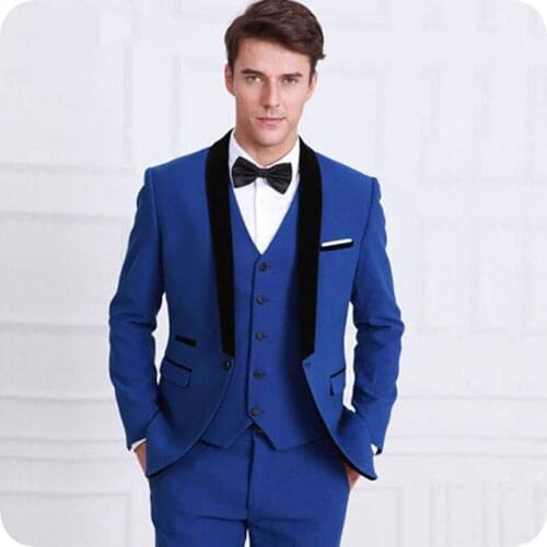 Royal Blue Men Suits Wedding Suits for Man Blazer Suit Black Shawl Lapel 3Piece Jacket Pants Vest Groomsmen Suit Groom Tuxedo