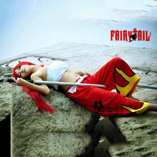 Top Quality Fairy Tail Costume Erza Scarlet Cosplay Costume Full Suit Set Halloween Costume Custom Made Any Size Pant +Tube Tops