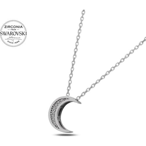 KUTAYDAN Swarovski®Zirconia Stone Crescent Pendant 925 Sterling Silver