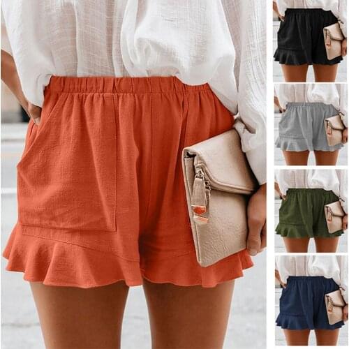 Summer 2021 Womens Shorts Casual Womens Shorts Monochrome High Waist Pleated Womens Shorts Loose Straight Tube Womens Shorts