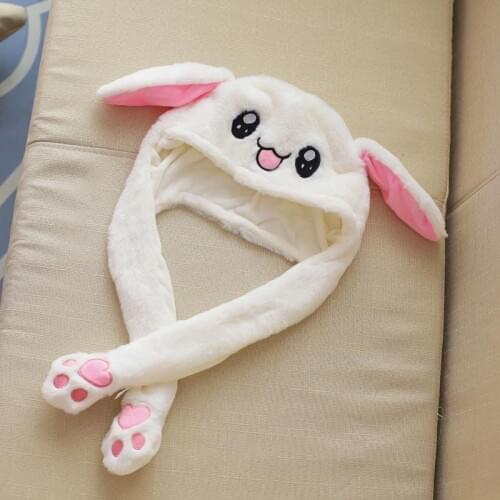 Cute Bunny Plush Hat Funny Playtoy Ear Up Down Rabbit Gift Toy for Kids Girls Girlfriend -OPK