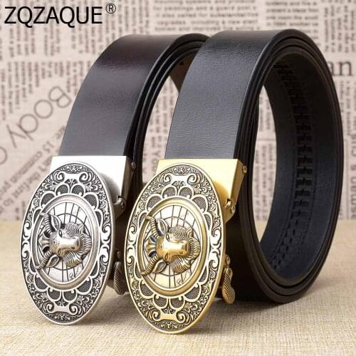 Luxury Belt Genuine Cow Leather Brozen and Silver Auto Buckle Males Straps 3 Colors 100-125cm Business Belts Waistbands SY1784