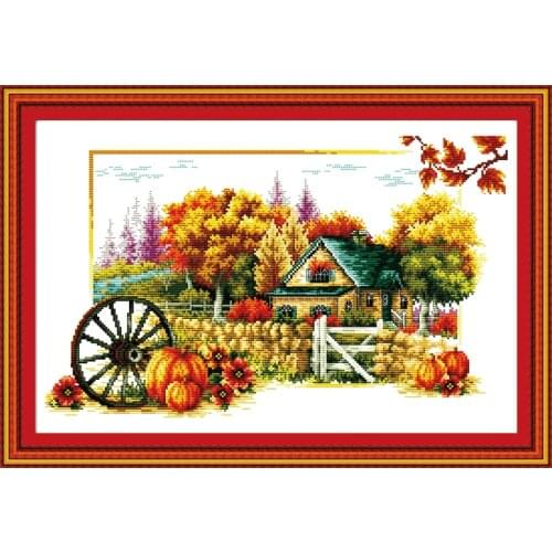 Autumn summer seasons cross stitch kit lanscape DMC cotton silk stamped 18ct 14ct 11ct hand embroidery DIY handmade needlework