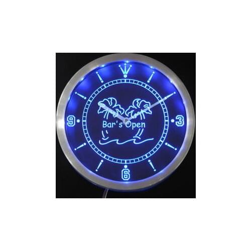 Nc0371 Bar is Open Palm Tree Neon Light Signs LED Wall Clock