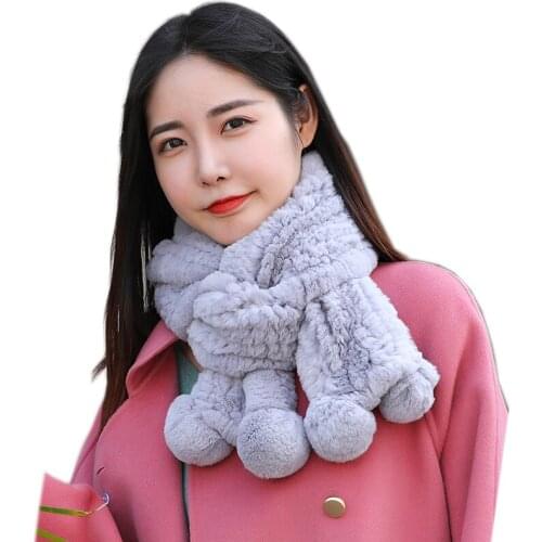 2020 New Long Style Luxury Rex Rabbit Fur Ring Scarves Women Knitted 100% Natural Real Fur Mufflers Lady Winter Warm Fur Scarf