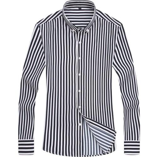 MRMT 2021 Brand New Mens Long-sleeved Shirt Casual Vertical Stripes Shirt for Male Slim Tops Shirt