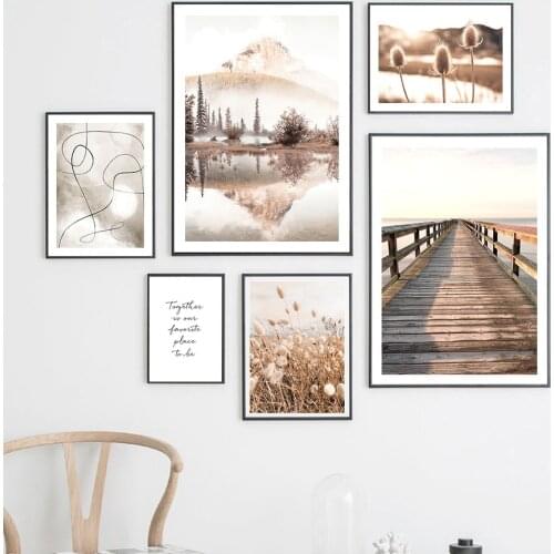 Dandelion Grass Bridge Mountain Lake Line Wall Art Canvas Painting Nordic Posters And Prints Wall Pictures For Living Room Decor