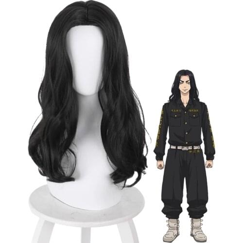 Tokyo Revengers Cosplay Baji Keisuke Wigs Black Curly Heat Synthetic Fiber Hair Peluca Anime Role Play Wig + Free Wig Cap