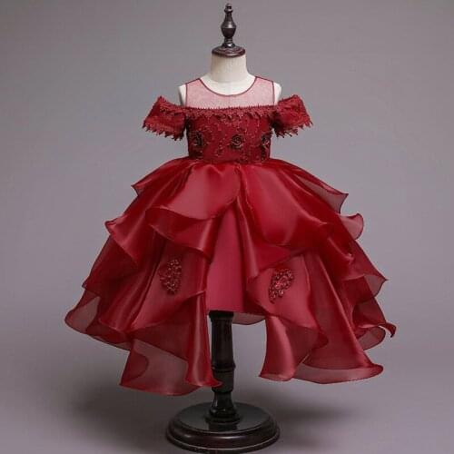 2021 flower girl Prom dress Off the Shoulder Zipper Back Ruffled Tiers Dress With Beads Body Girl Pageant Gown Communion Dress