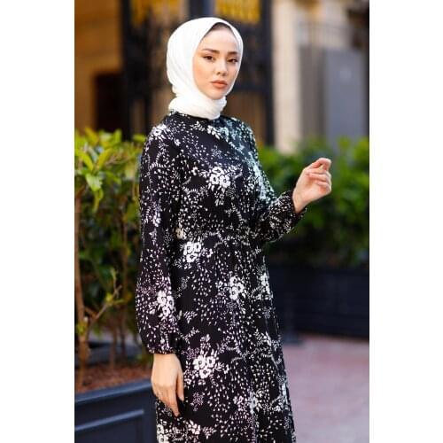 Begonia Flower Pattern Dress Turkey Muslim Fashion Hijab Islam Clothing Dubai Istanbulstyles 2021