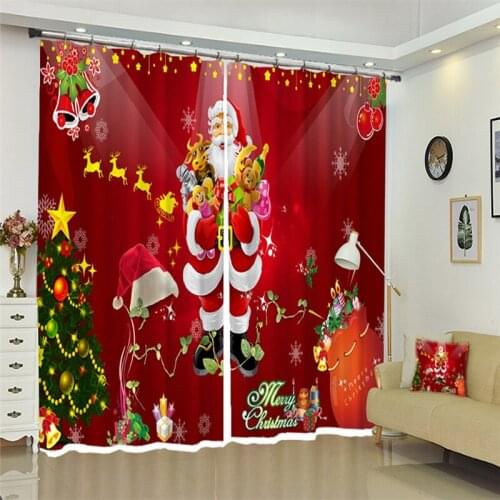 Santa Claus gives gifts 3D Blackout Window Curtain Living Room kids Bedroom Deal with gifts Cortina Drapes Rideaux