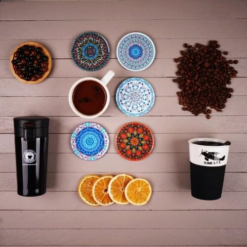 Turkish Style Patterned Hot Coaster 6Pcs Colorful Cup Pad Slip Insulation Pad Cup Mat Pad Hot Drink Holder Tableware Placemat