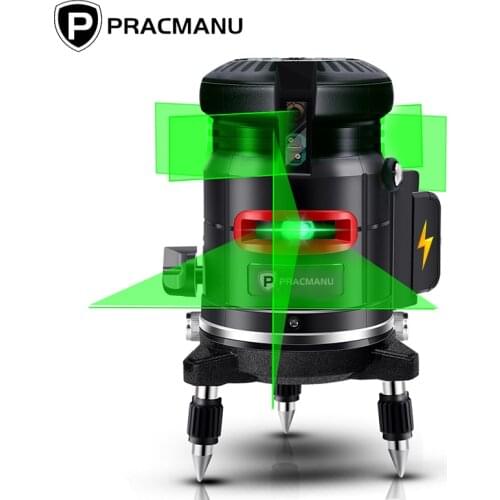 PRACMANU 360° Self Leveling Laser Level 5 Lines 6 Points Laser Levels Rechargeable Dust Proof Rubber Touch Keypad Rotary Base