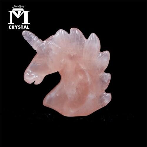 Drop Shipping Natural Rose Pink Quartz Crystal Unicorn Carving Horse head Skulls Figurin Sculptures gemston Sculptures