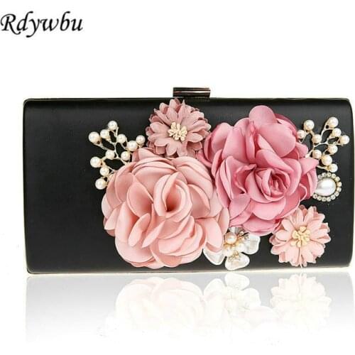 Rdywbu 3D Pearl Handmade Flower Women Bag Hand Evening Bags New The Chain The Appliques Pattern Flowers Wedding Dinner Bags H57