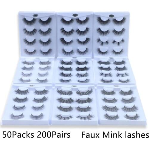 TDANCE 3D Faux Mink Lashes Wholesale 200Pairs 50 Packs Natural False Eyelashes Dramatic Volume Fake Eyelash Extension Faux Cils