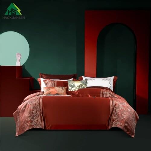 Mysterious Subtropical Ferns Design 4Pcs Yarn Dyed Jacquard Bedding Sets Bed Linens King Size Duvet Cover Pillowcase Bedsheet