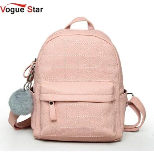 Pink Women Backpack Fur Ball Ornaments School Bag PU Leather Plaid Bag Casual Fresh Teenager Bag For Girls Mochila LB306