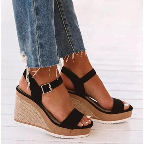 Women Shoes Platform Sandals Women Peep Toe High Wedges Heel Ankle Buckles Sandalia Transparent Black Female Sandals Shoes