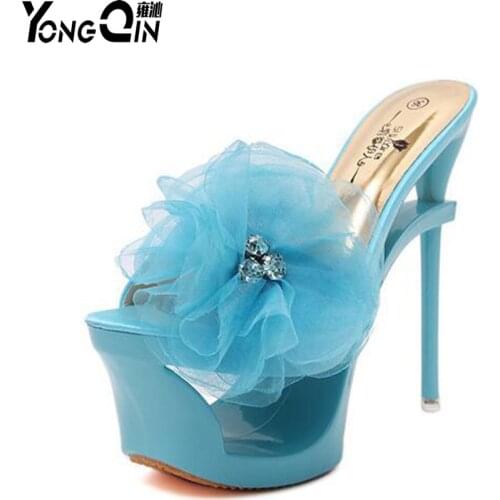 High-heeled 15CM Flower Platform Slipper 2018 New Wild Sandals shoes Rome shoes