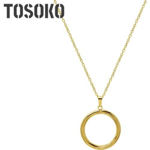 TOSOKO Stainless Steel Jewelry Embossed Geometric Circle Collarbone Chain Womens Simple Necklace BSP978