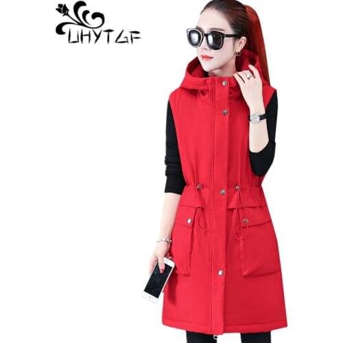 UHYTGF Vests for women Fashion Down jacket Casual Warm Autumn Winter Waistcoat Female Hooded Parker plus size Vest Jackets 1811