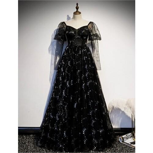 Vestido De Festa Sweetheart Evening Dress Robe De Soiree New Fashion Long Sleeve Black Evening Dresses Long Dress Formal Dress