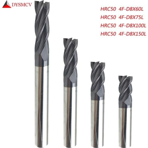 1pc 8mm End Mill 60mm 75mm 100mm 150mm full length HRC50 4 Flute Tungsten Carbide endmill machine cnc Lathe Milling Cutter tool