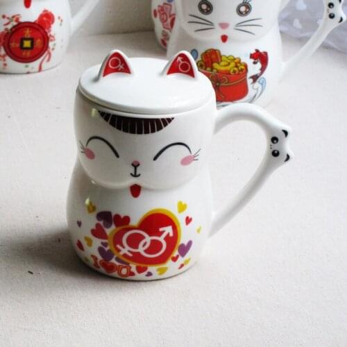 1PC Zakka Ceramic Mug Cat Cartoon Coffee Milk Mug with Lid Breakfast Cup NL 008