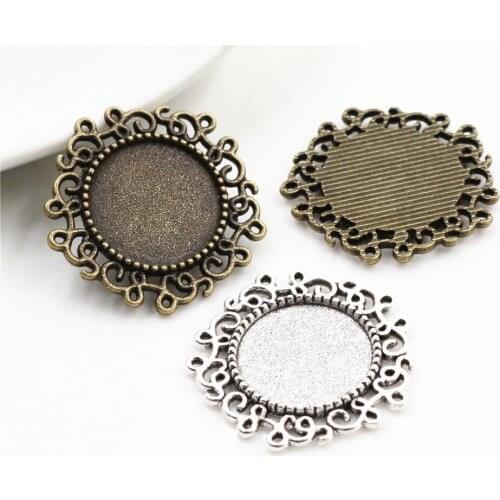10pcs 14mm Inner Size Antique Bronze And Silver Plated Baroque Style Cabochon Base Cameo Setting Charms Pendant
