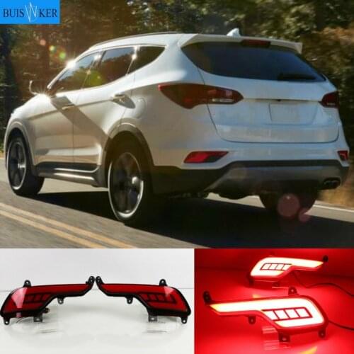 2Pcs LED Rear Bumper Reflector Light For Hyundai ix45 Santa Fe Santafe 2016 2017 2018 Brake Light Turn Signal Light